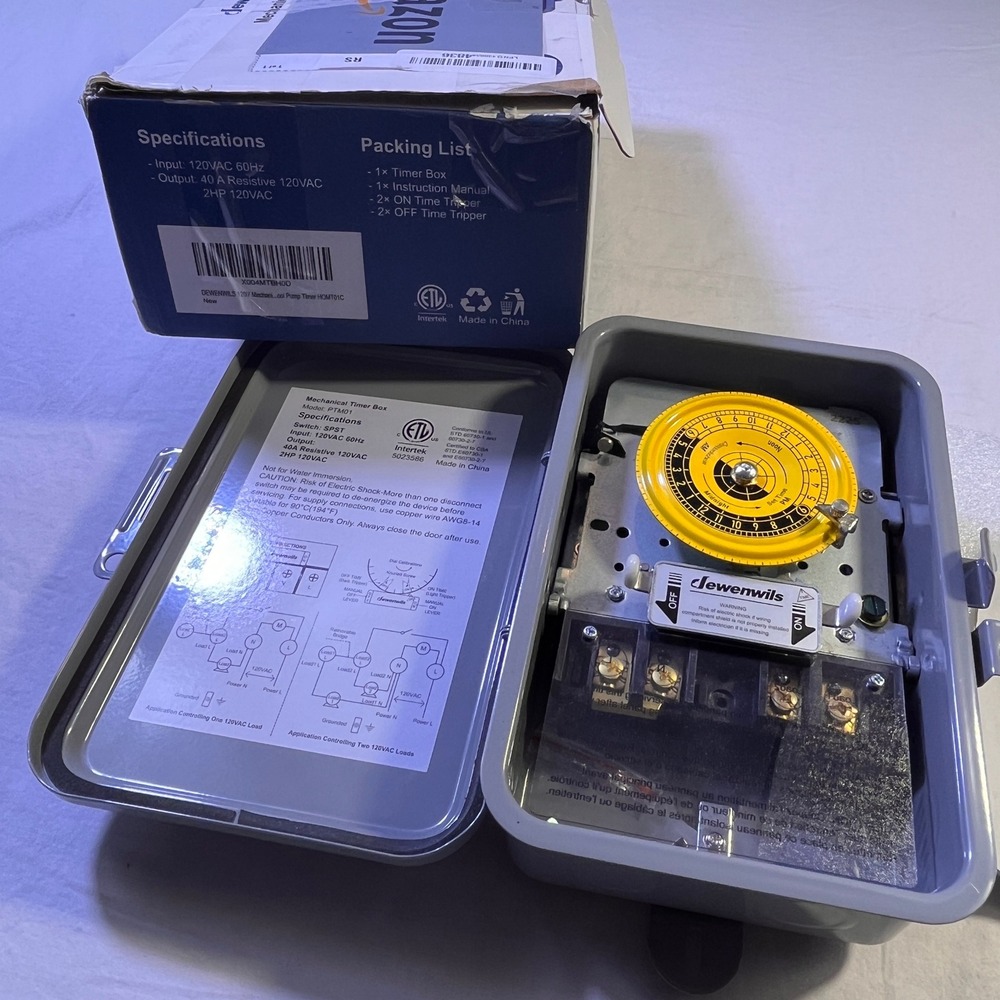 Dewenwils Mechanical‎ Timer Box PTM01 120V 40A Resistive 2HP Pump Timer NOB